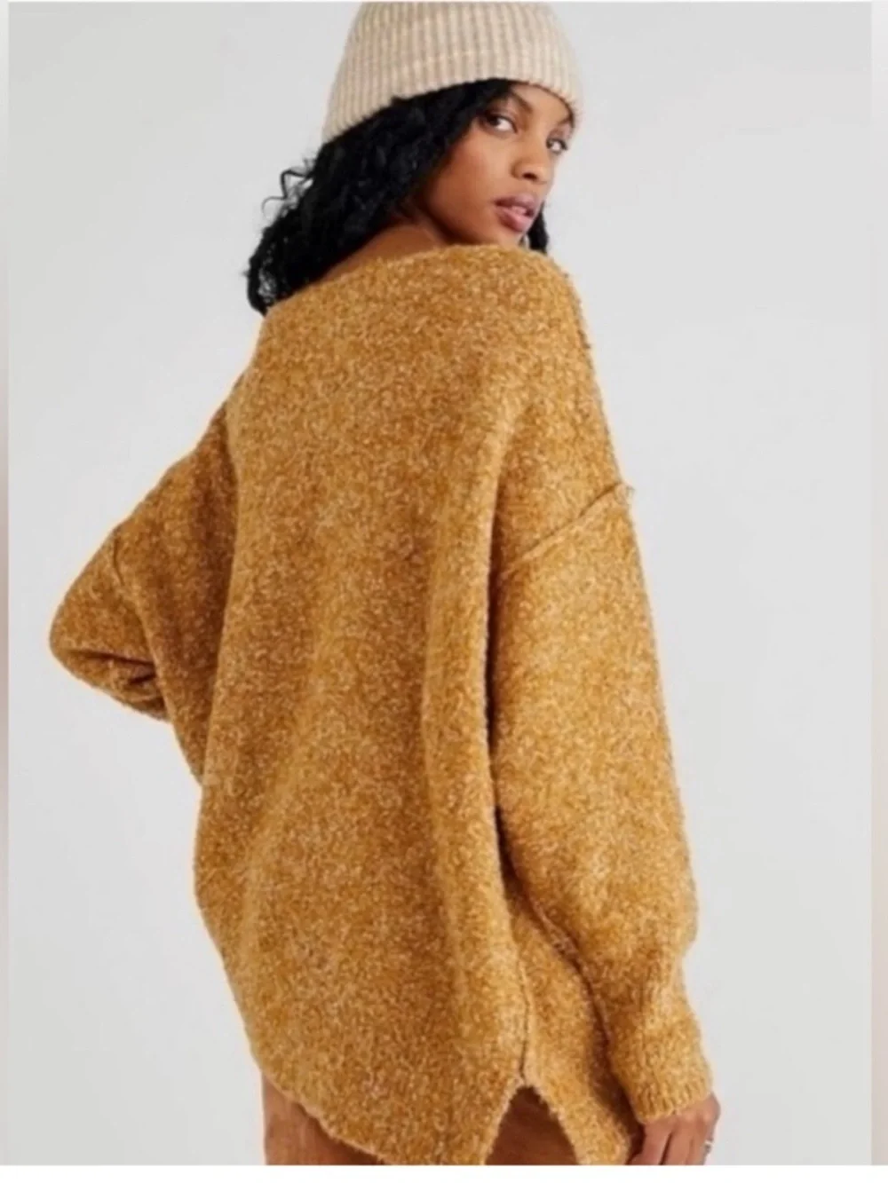 Free People Moira Slouchy Tunic Sweater Mustard Yellow Wool Blend Sz S
